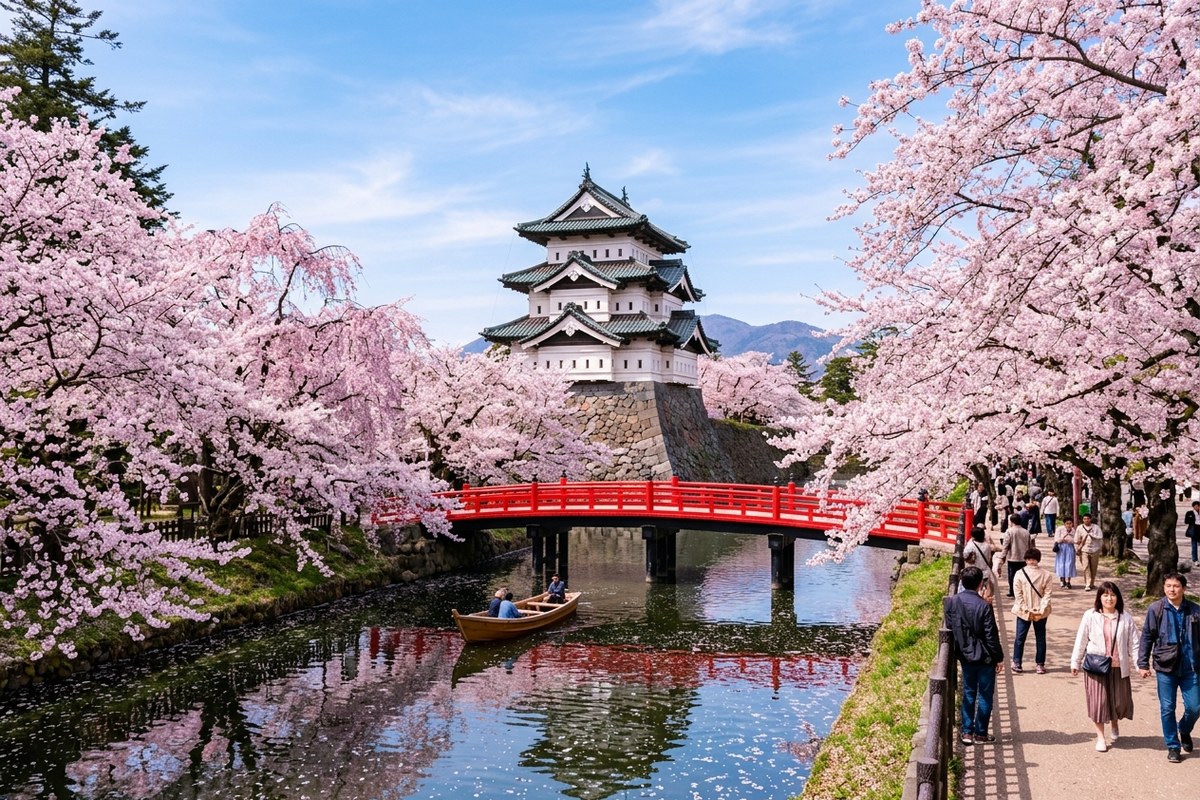 桜並木と弘前城天守が織りなす絶景風景（弘前のイメージ）