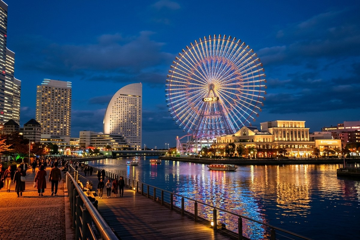 みなとみらいの夜景と大観覧車コスモクロック(横浜のイメージ)