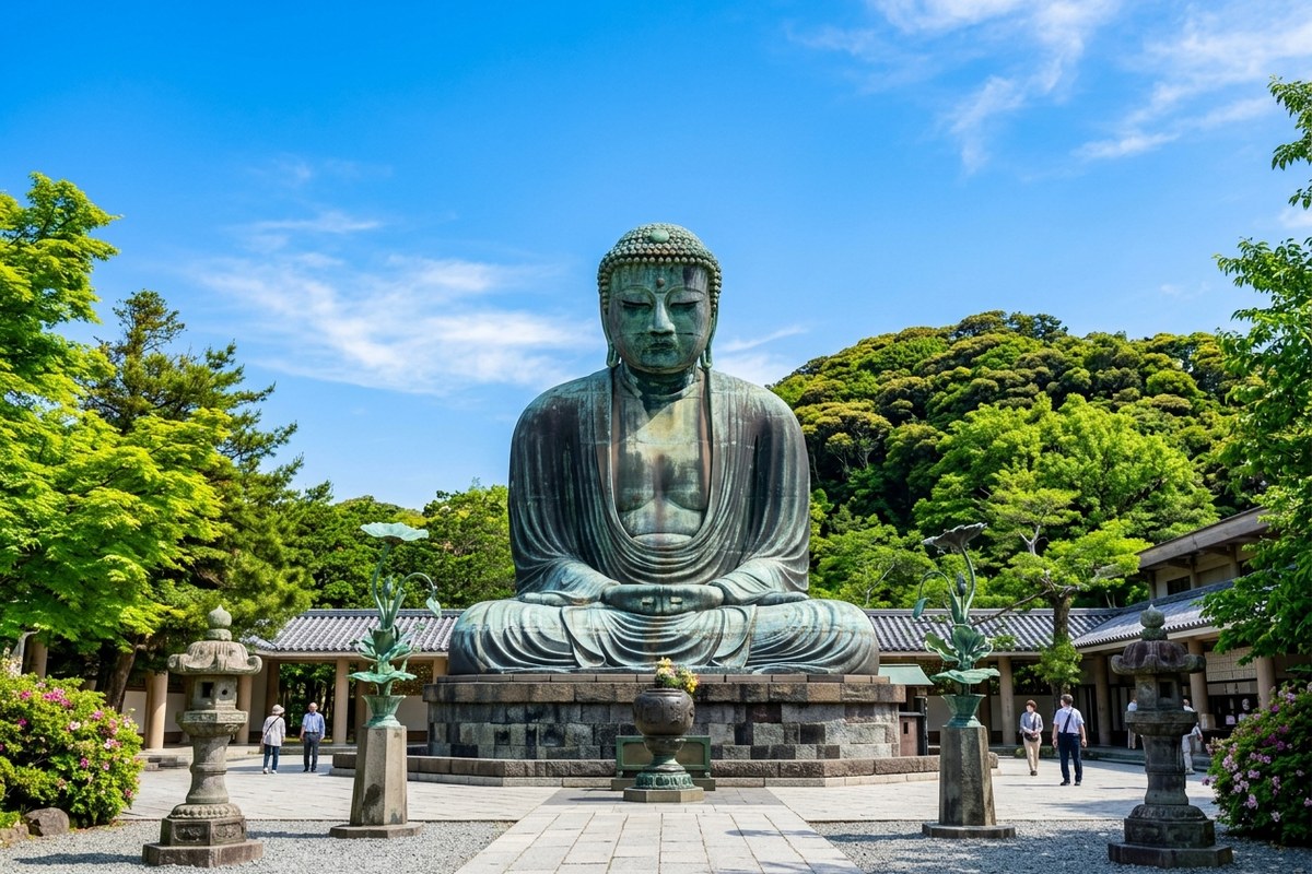 青空を背に鎮座する凛とした姿の鎌倉大仏（鎌倉のイメージ）