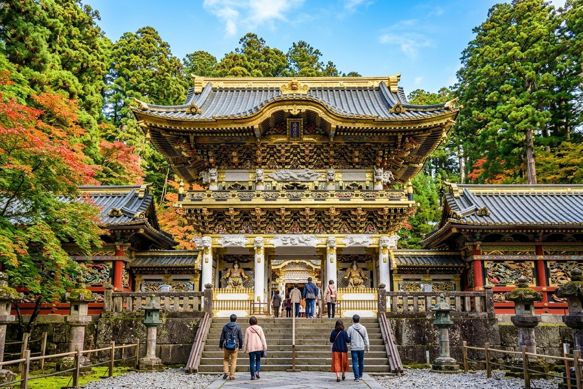 豪華絢爛な日光東照宮の陽明門と精密な彫刻(日光のイメージ)