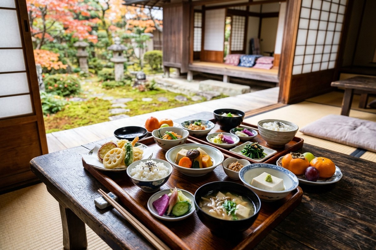 彩り豊かな高野山の伝統的な精進料理（高野山のイメージ）
