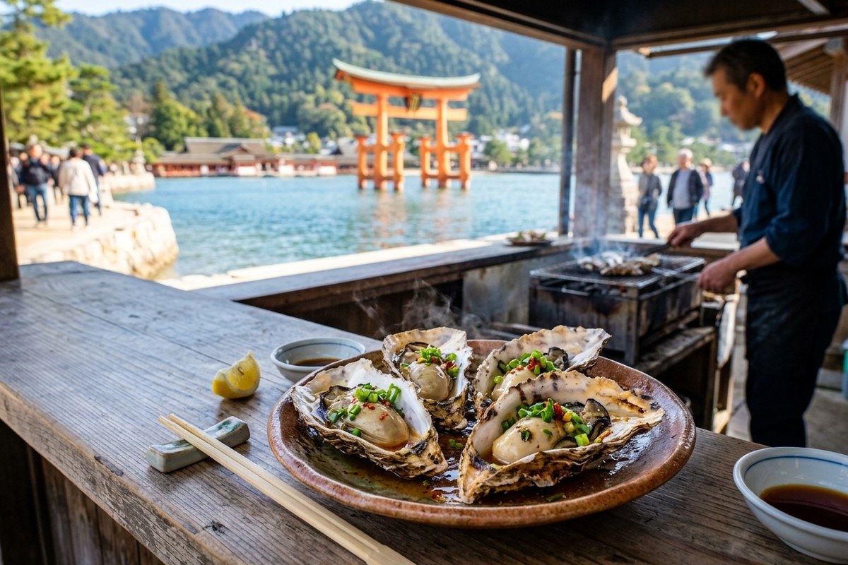 香ばしく焼き上げられた熱々の宮島名物焼き牡蠣（宮島のイメージ）