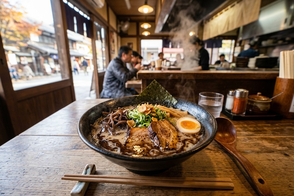 香ばしいマー油が浮かぶ濃厚な熊本ラーメン（熊本のイメージ）